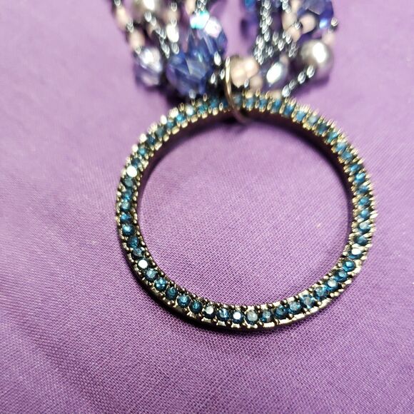 New York And Company Necklace, Multistrand Seed Bead, Rhinestone Pendant w/tags - Picture 5 of 12